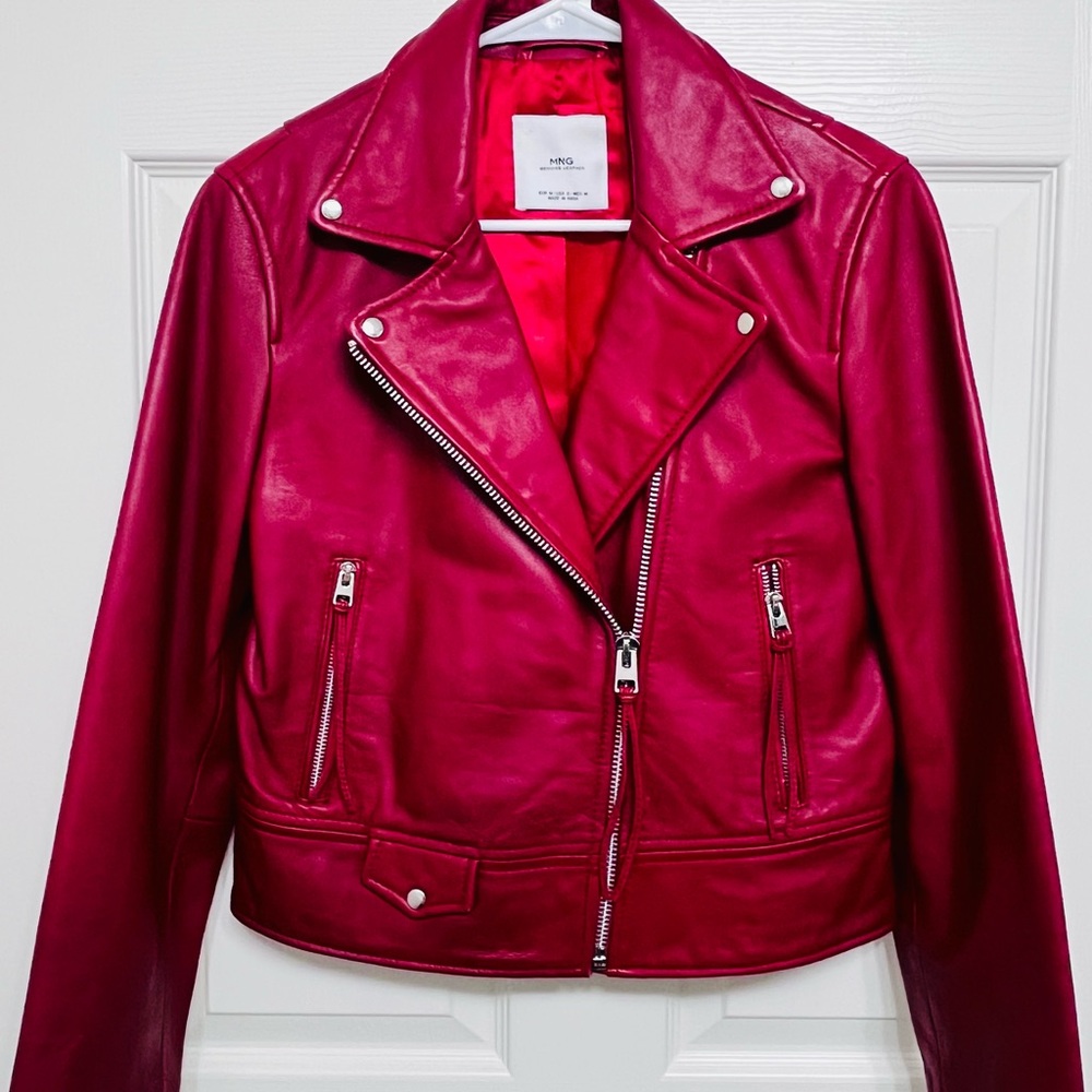 Mango Vibrant Red Leather Jacket ,Size S